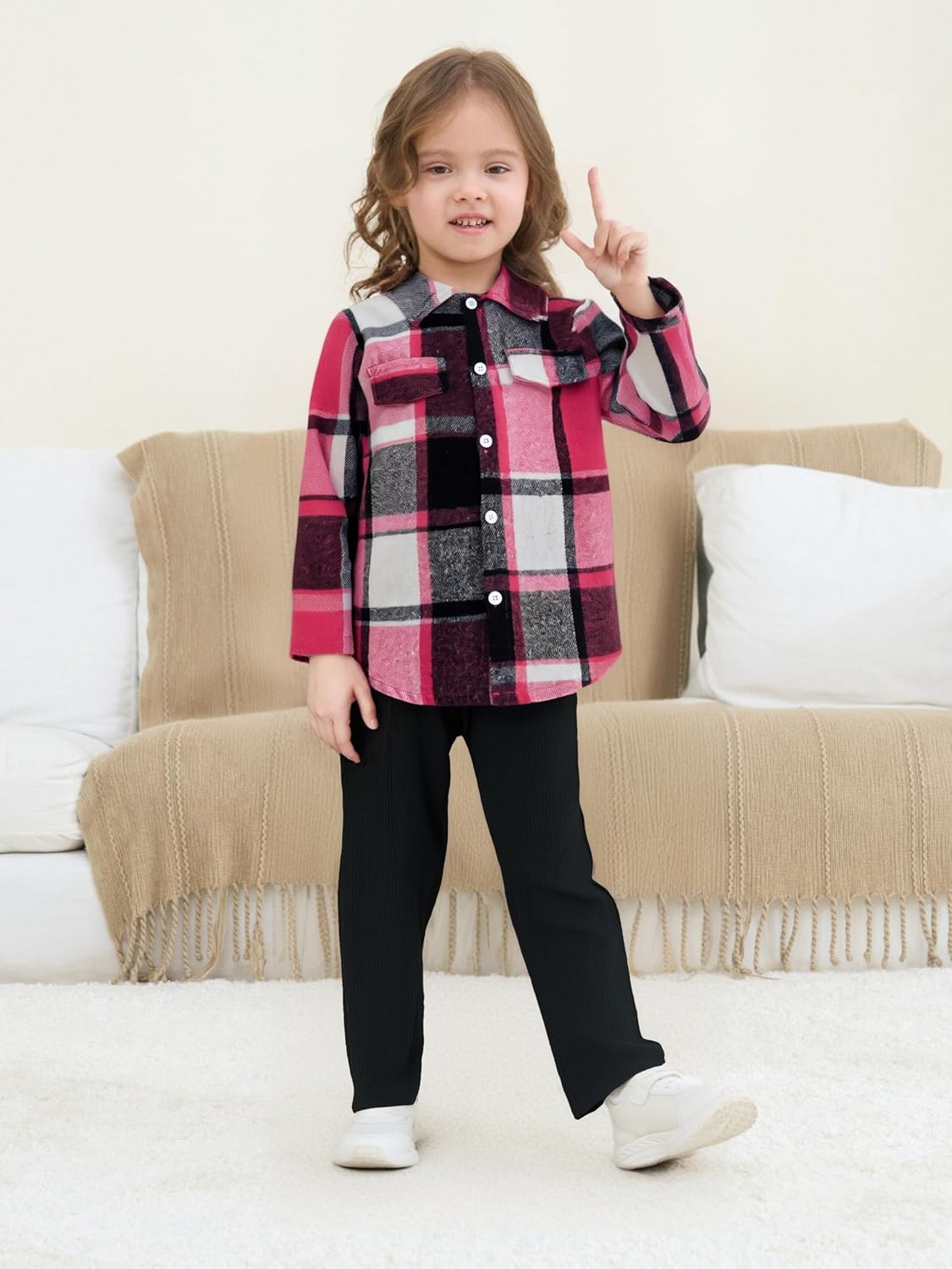 Toddler Girl Clothes Plaid Long Sleeve Button Down Shirt Corduroy Overall Jumpsuit Girls Fall Winter Outfit Set Plaid-pink 4-5T image 7 of 9 B0F8HGVMSJ