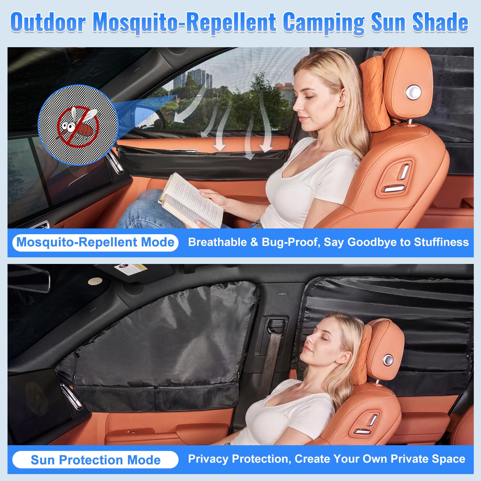 2 en 1 Parasol de Coche Mosquitera para Renault Captur 2019-2026, Ventanas Laterales Delantera y Trasera Parasol Coche Bebe Antimosquitos protección UV para bebés niños Adultos Mascotas