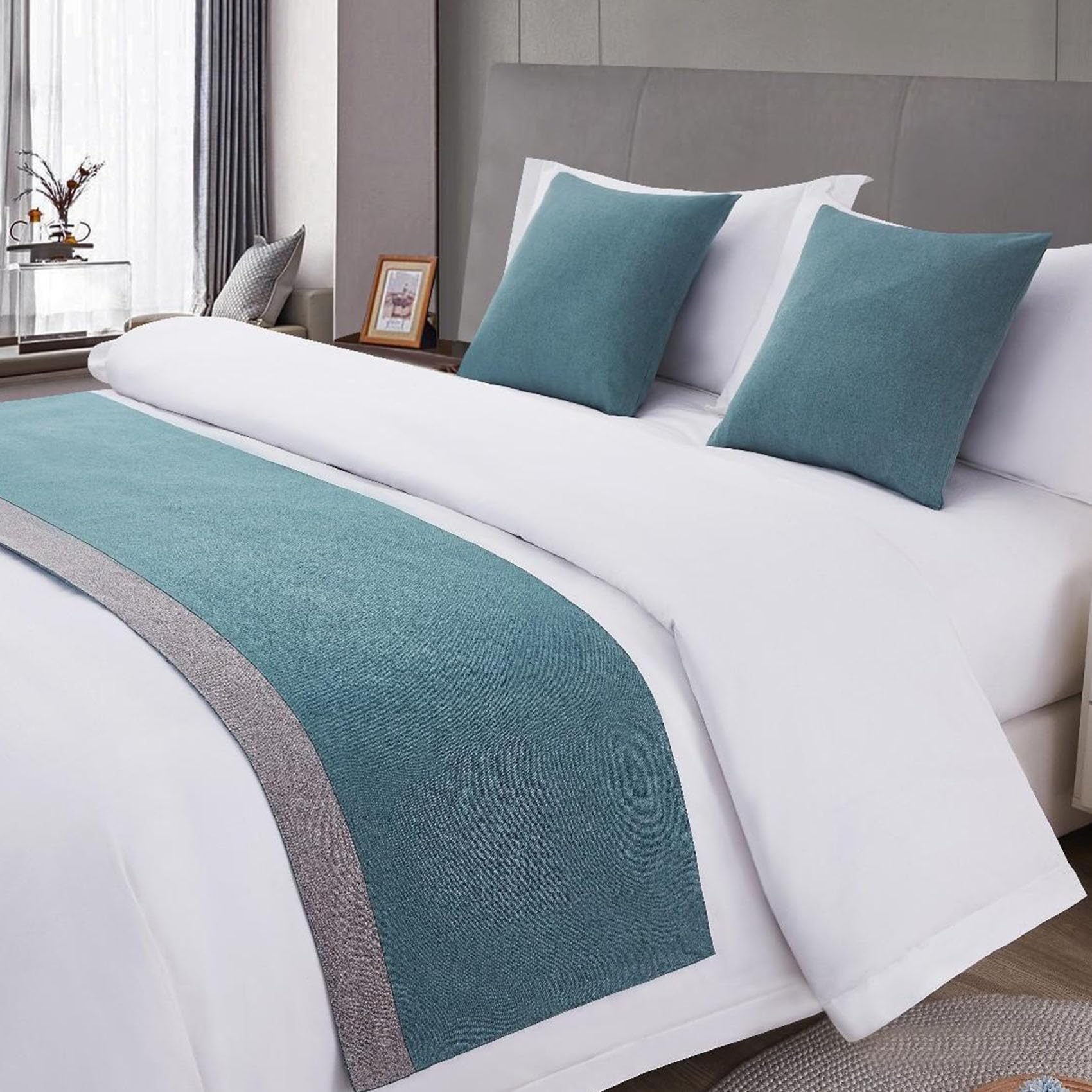 SXLXYOF Hotel Bed Runner Protection Cotton Linen Splicing King Size Bed Scarf Towel Home Bed Scarves Bedspread Matching Cushion Set Bedding Decoration,C-50 * 240CM