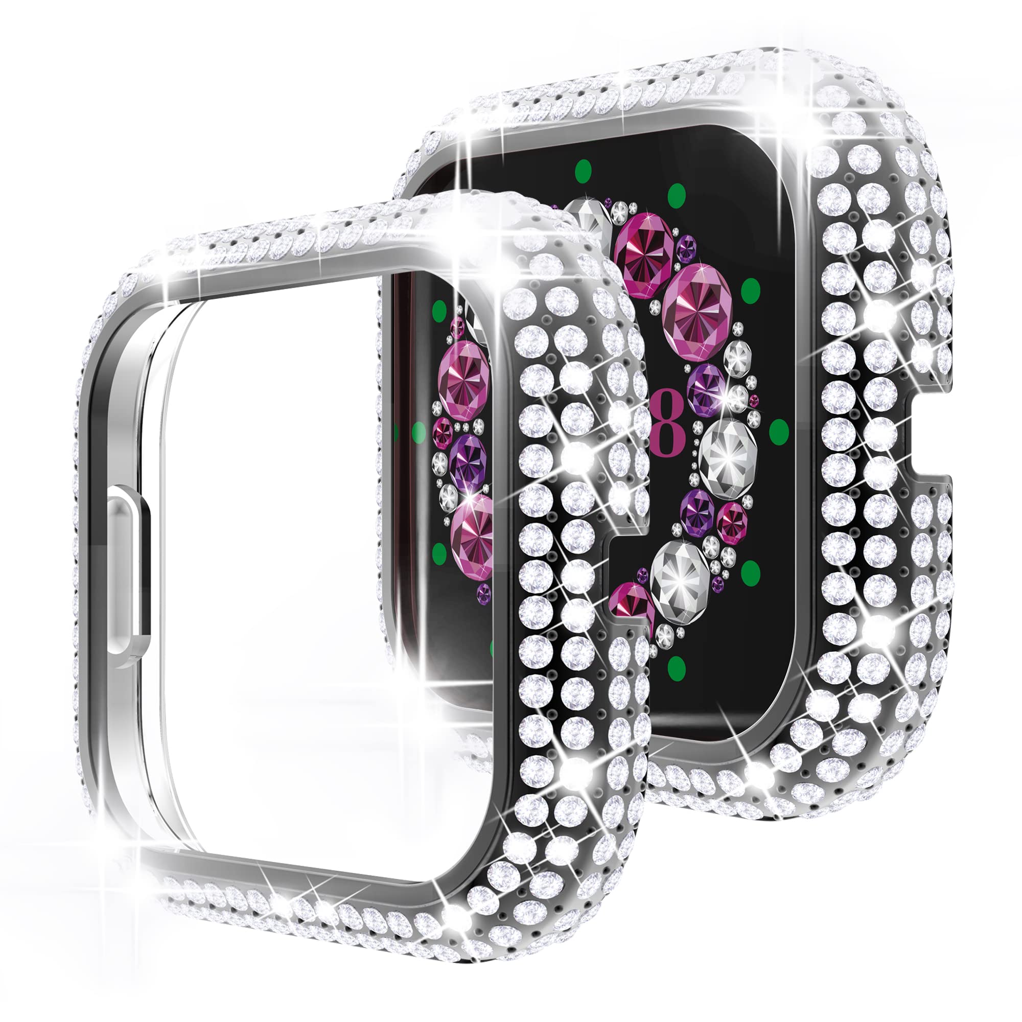 RICHONE Bling Case Compatible with Fitbit Versa 2, Full Diamonds Rhinestone Protector Cover Hard PC Bumper Frame Accessories (Black, Versa 2)