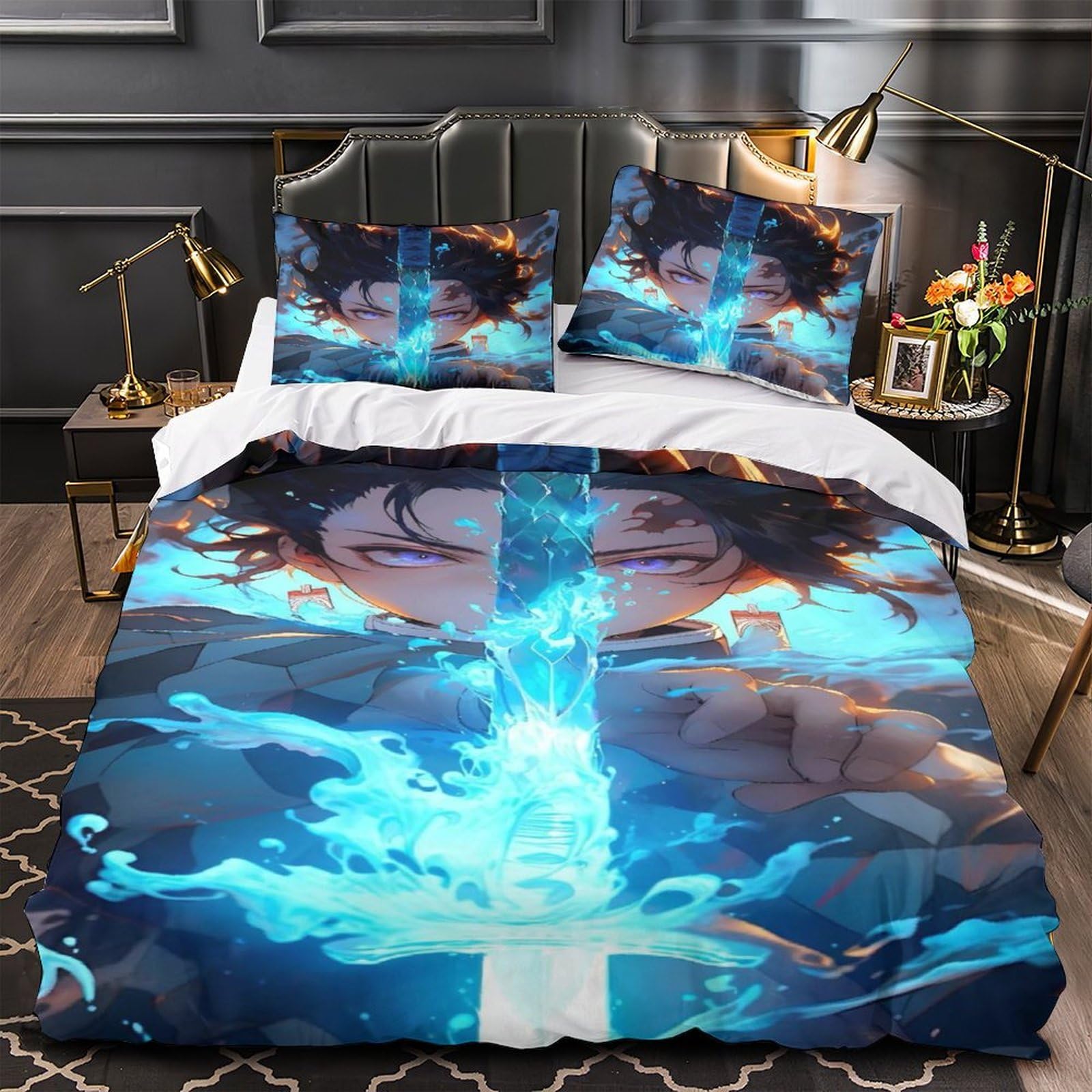 Linge de lit microfibre grand confort à fermeture éclair motif 3D animation japonaise