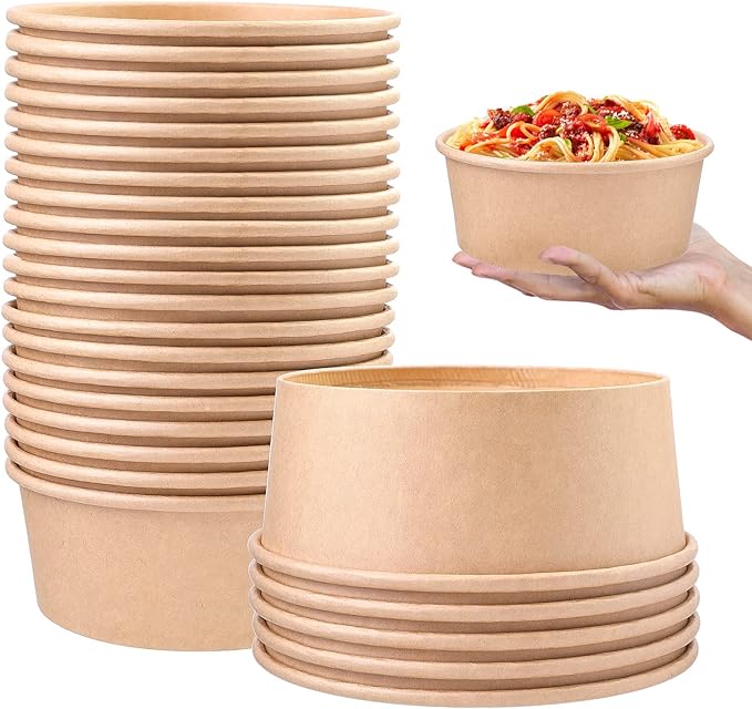 Fniiva 25 Pack Disposable Paper Bowls with Clear Lids