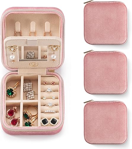 ZPROW Joyero de viaje de terciopelo de felpa, organizador de joyas de viaje, estuche de viaje para joyas, caja de joyería de viaje, pequeña caja de