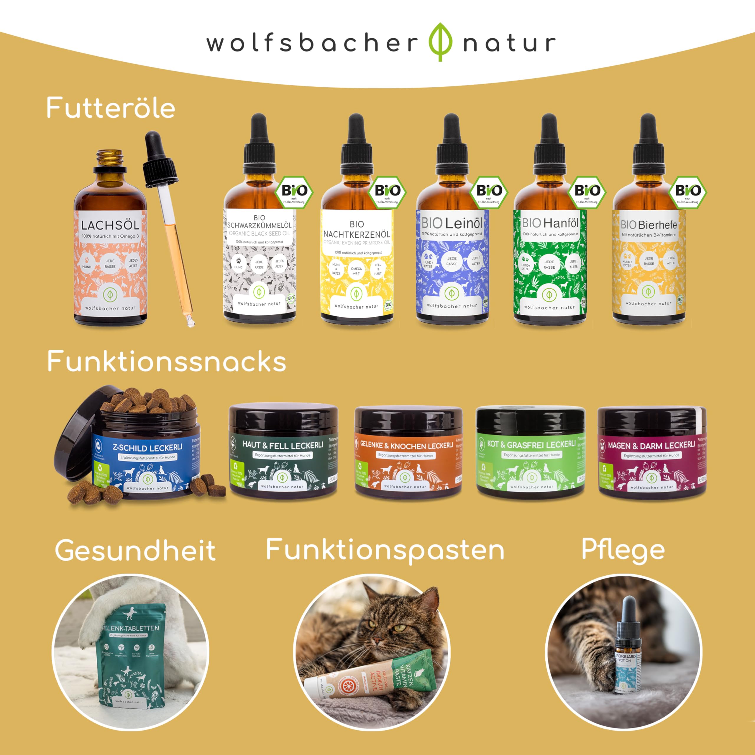 Futteröl Set für Hunde und Katzen | 3 x 500ml | Bio Barf-Öl, Lachsöl, Bio Bierhefe