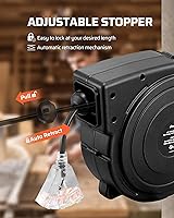 Vista 4 de DEWENWILS Carrete de cable de extensión retráctil, cable de alimentación resistente de 50 pies, 14AWG/3C SJTOW, 3 tomas de tierra con triple llave