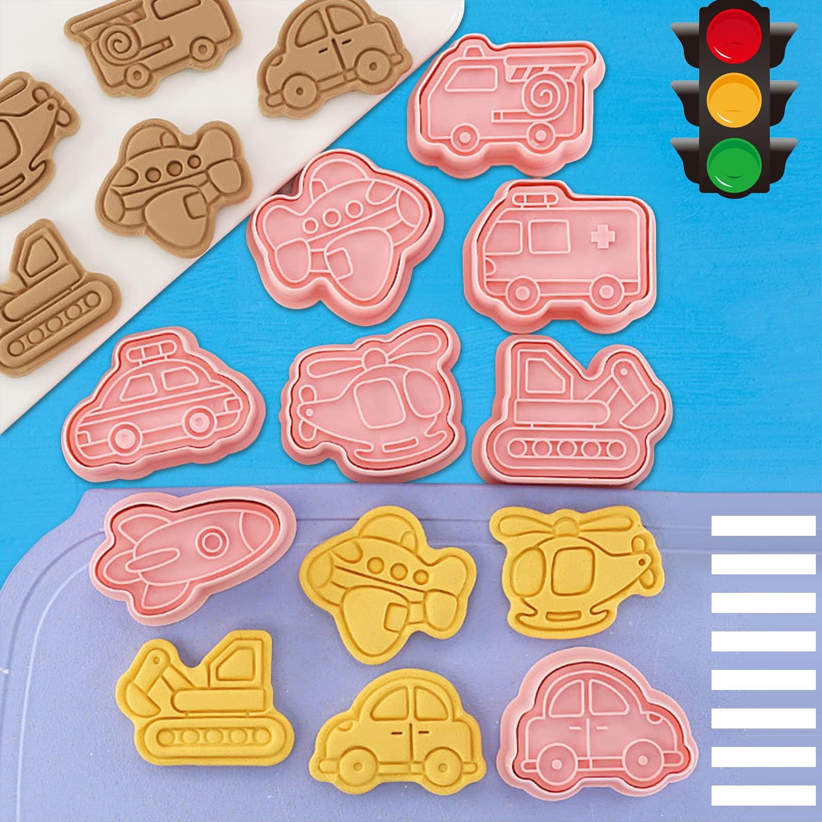 Emporte-pièces Dessin Animé - 8 Motifs 3D - Avec Poussoir - Plastique Alimentaire - Enfants