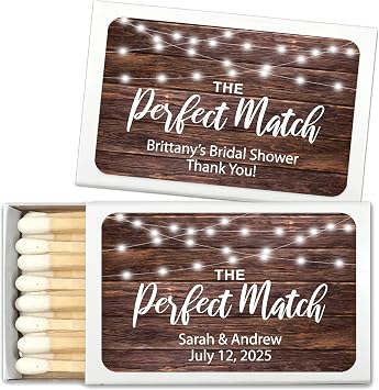 Wedding Matches, Firefly Perfect Match Personalized Matches for Wedding Favors - Custom Wedding Matches Set of 50 Matchboxes White Box