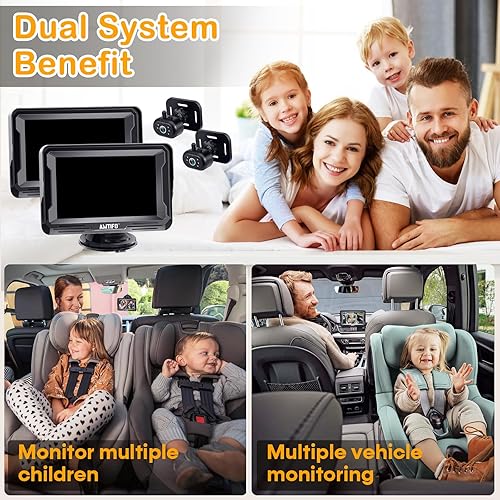 Miniatura 2 de Paquete de 2 cámaras para bebés gemelos, monitor de bebé doble orientado hacia atrás con visión nocturna, fácil de conectar y usar para múltiples