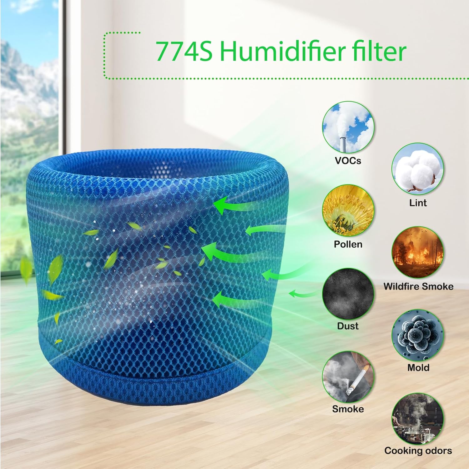 4-Pack 774S Replacement Filter Cartridges Compatible with DREO Humidifier High-Molecular Resin 3D Weave Upgraded Replacement Cartridges