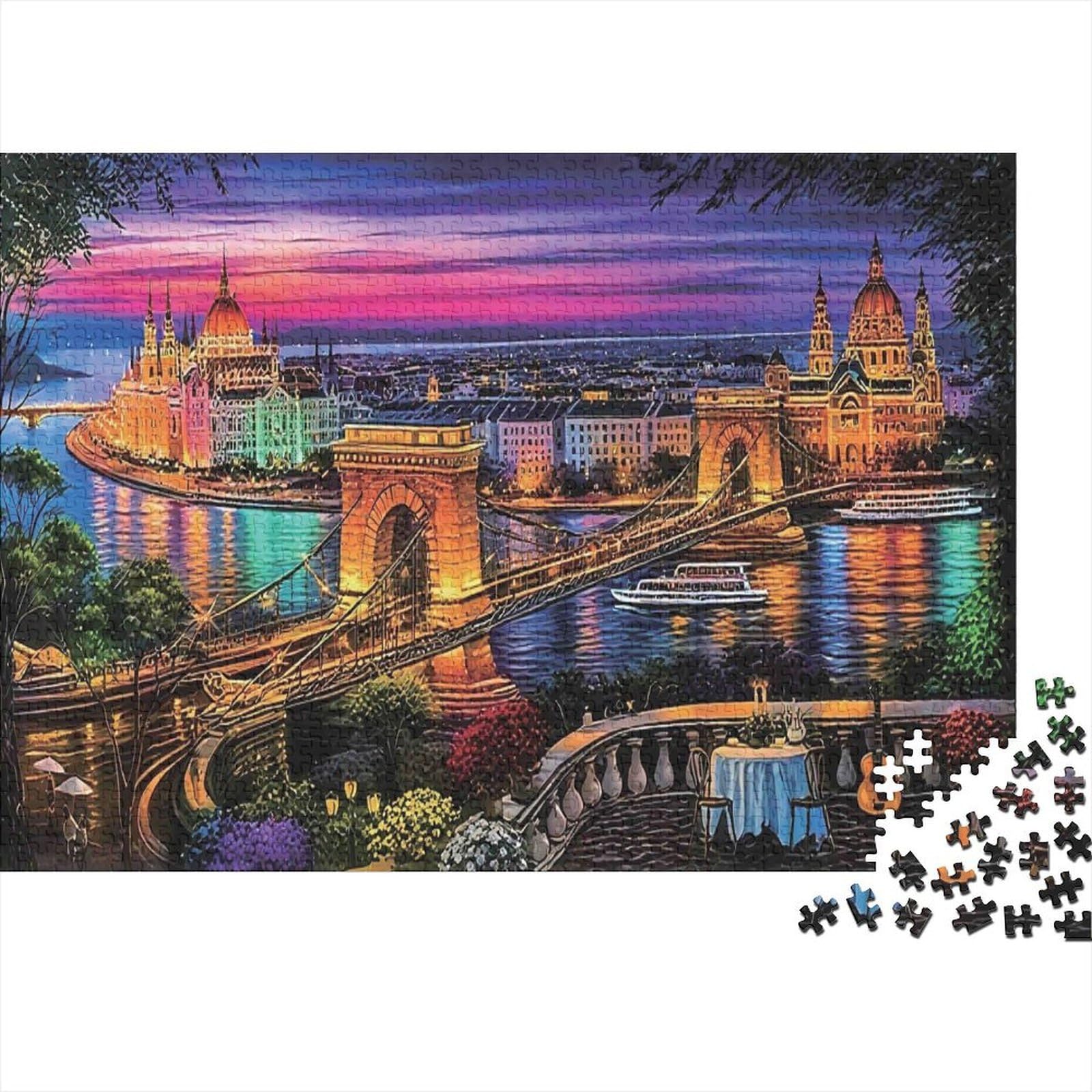 Budapest Bridge Night 1000 Piece Premium Cardstock Jigsaw Puzzle Set Adult Jigsaws Educational Game Challenge Fun Present Value Pack 70x50cm/1000pcs