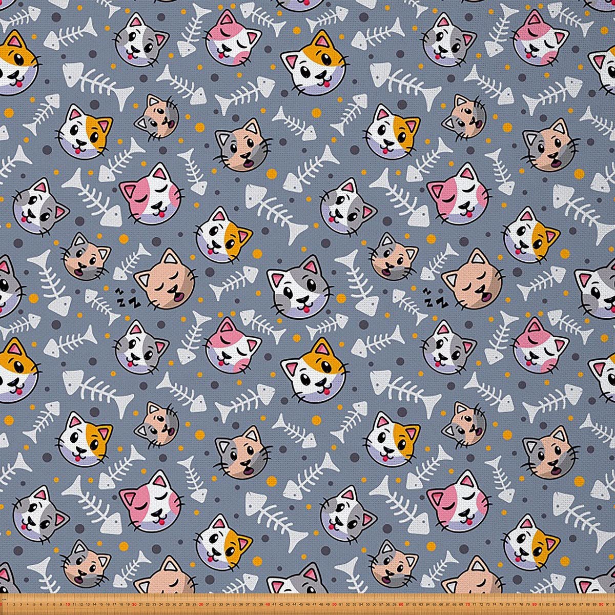 Cartoon Cat Upholstery Fabric for Chairs Cute Pet Cats Outdoor Fabric by The Yard Kawaii Kitten Fish Bones Decorative Fabric for Upholstery and Home DIY Projects 2 Yards (L184*W150cm) Colorful