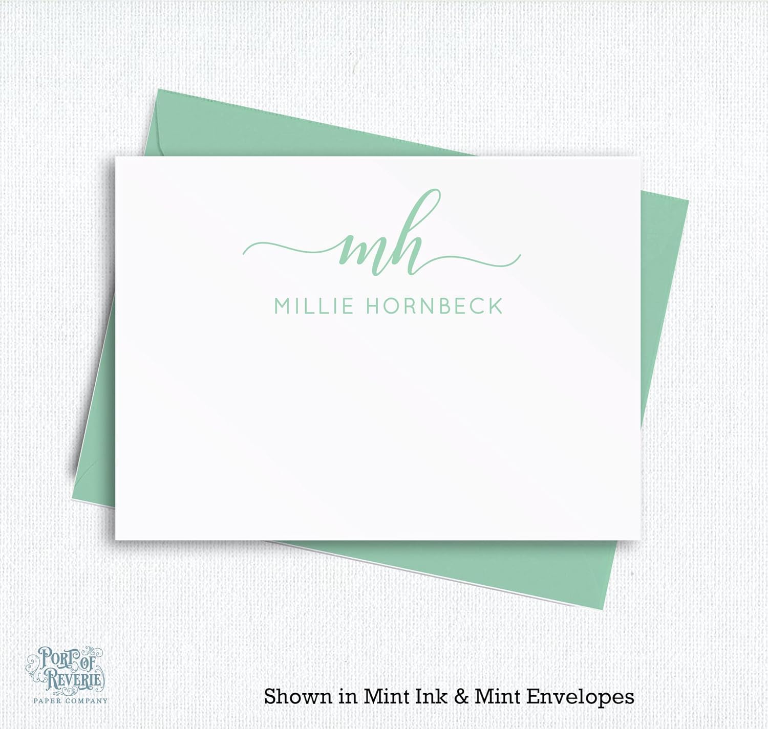 Personalized Monogram Stationery Note Cards and Envelopes, FLAT Notecards A2 Size, Port of Reverie Paper Company