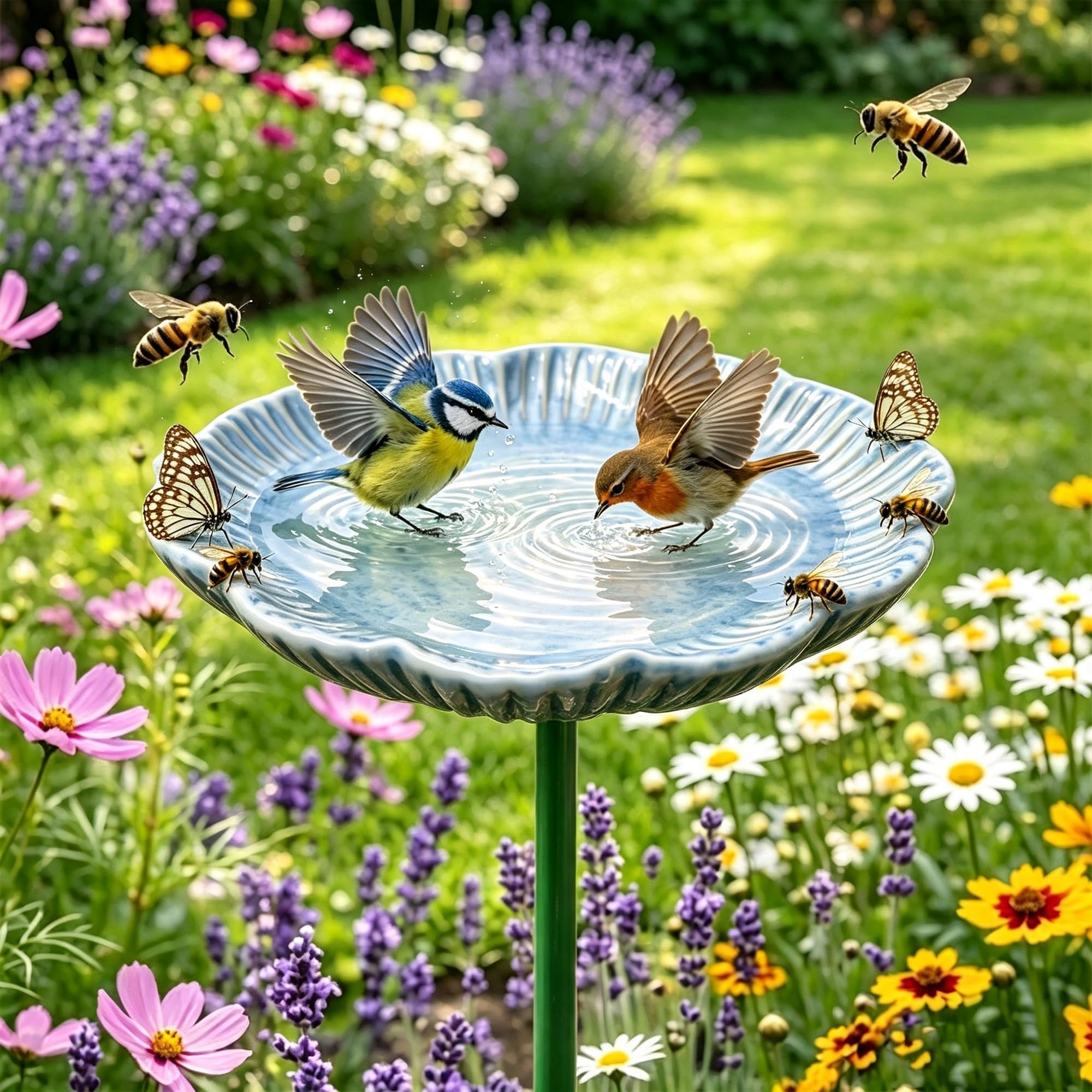 2026 New Handmade Ceramic Flower Bee Watering Station Garden Stake (E)