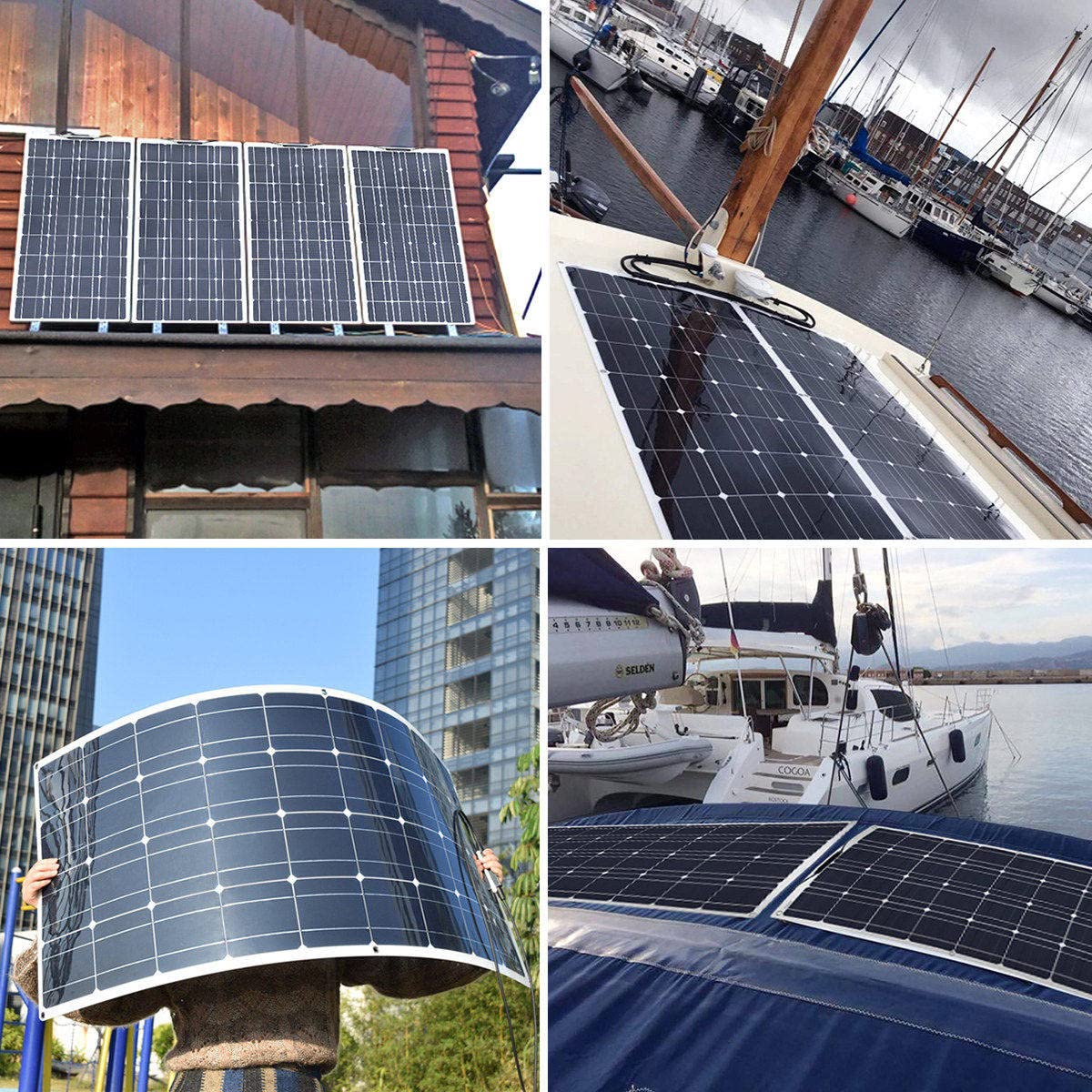 Pannelli Solari Flessibili con Controller 40A, 18V 150W/300W/450W/600W Modulo PV Monocristallino Impermeabile per Campeggio, Barca, Roulotte, Camper, off-Grid, Scelta Verde 3x150W