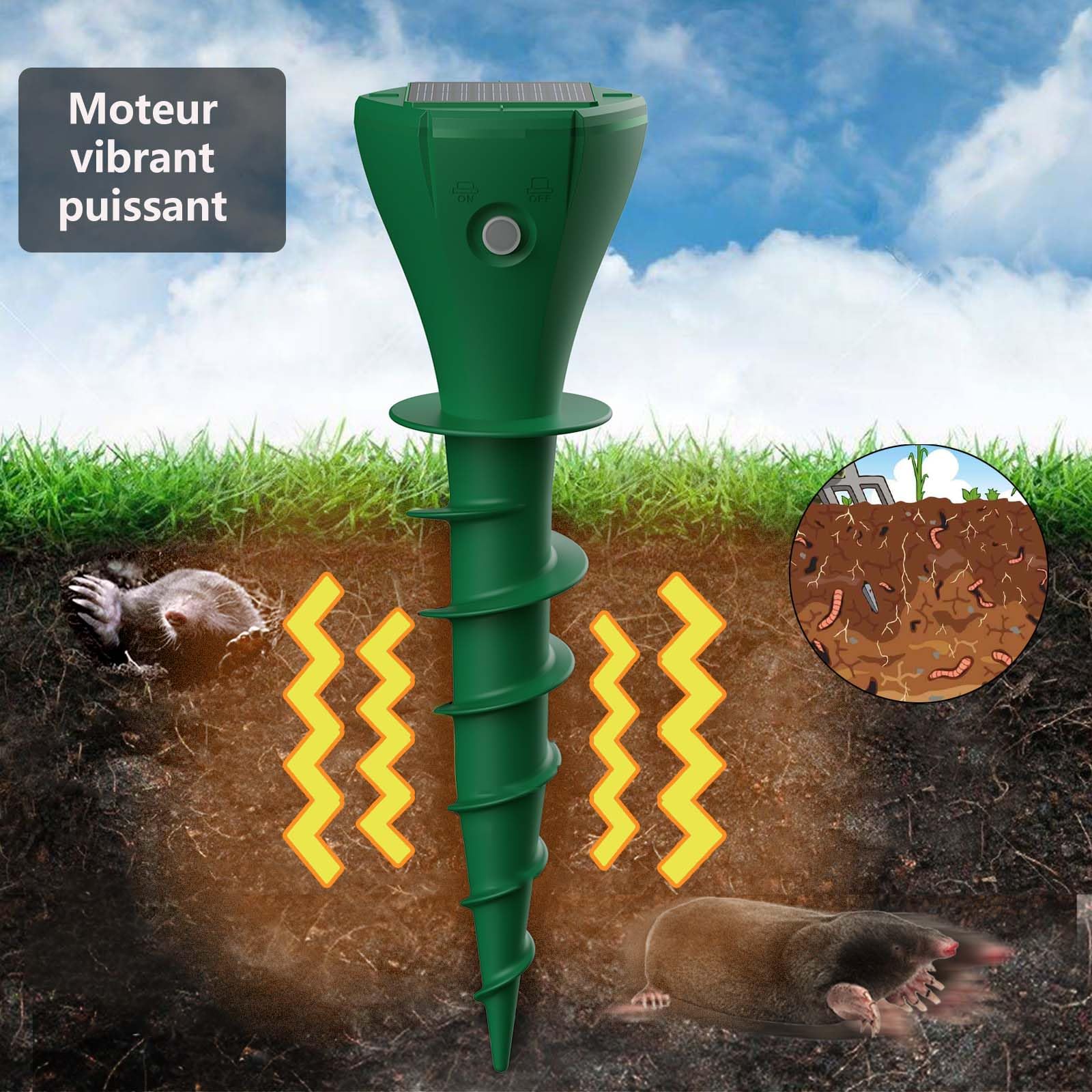 Lot De 2 Répulsifs Anti-taupes Solaires à Ultrasons – IP65 étanche – Pour Jardin, Pelouse, Potager