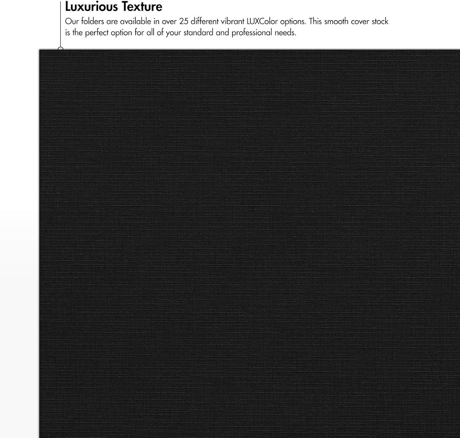LUXPaper 9" x 12" Presentation Folders | Two Pocket | Front Cover Card Slits (Lower Right) | Deep Black Linen | 100lb. Cover | 25 Qty