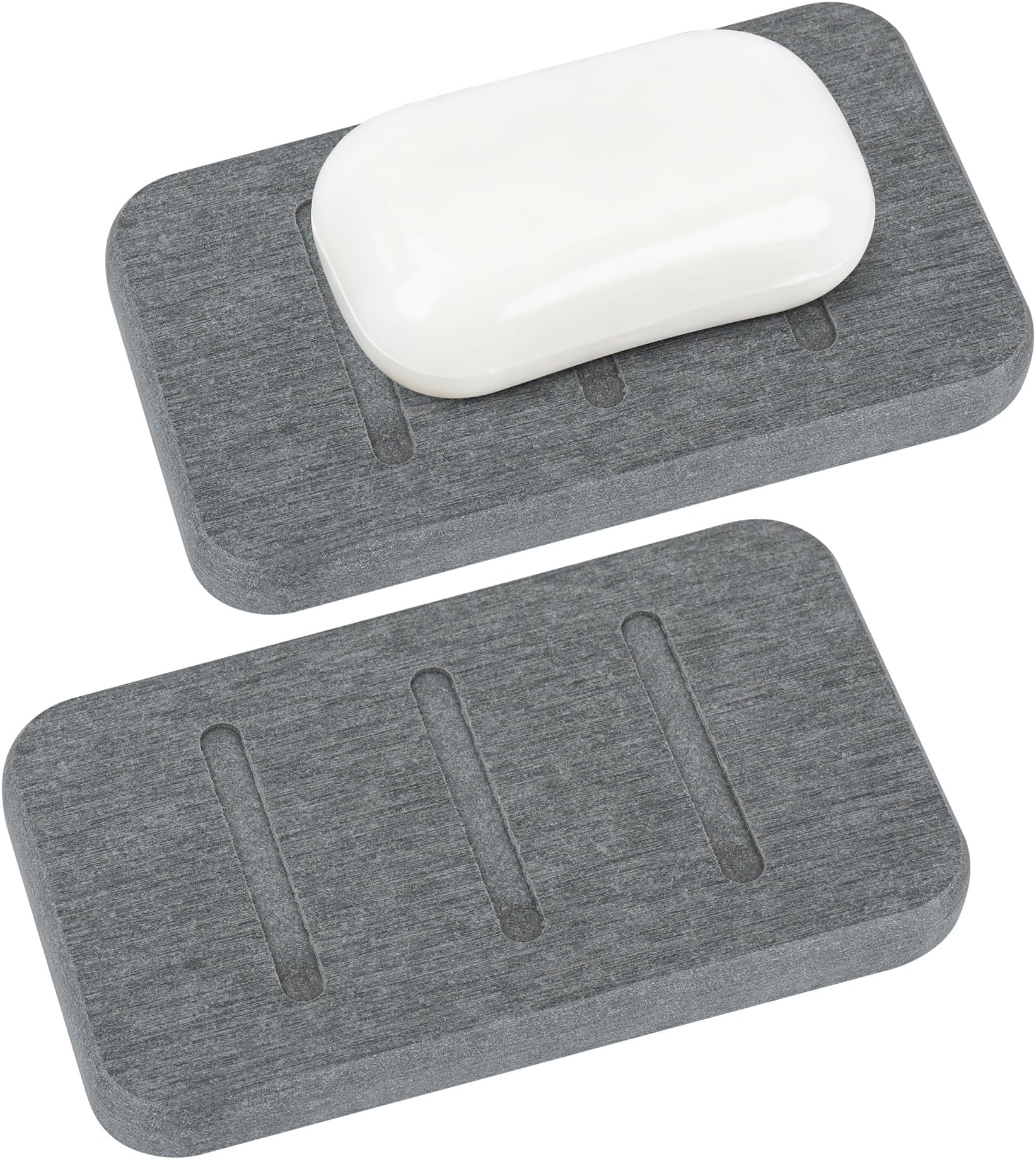 Linkidea 2 Pack Diatomite Soap Dish, Fast Drying Soap Saver, Eco-Friendly Bathroom Accessory, Compact Self-Dry Soap Container (Grey)