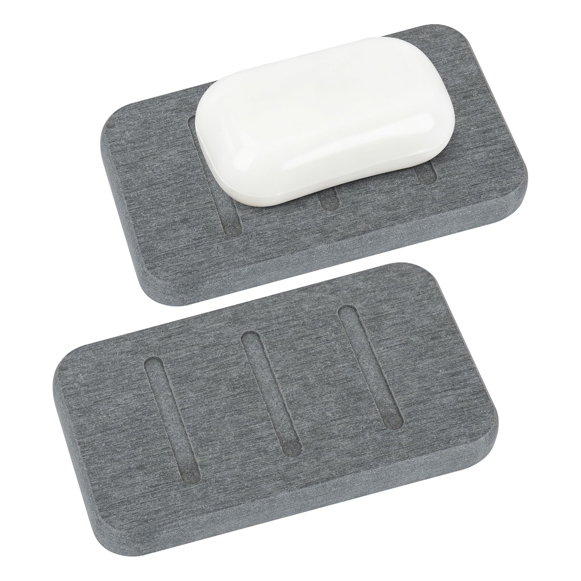 Linkidea 2 Pack Diatomite Soap Dish, Fast Drying Soap Saver, Eco-Friendly Bathroom Accessory, Compact Self-Dry Soap Container (Grey)