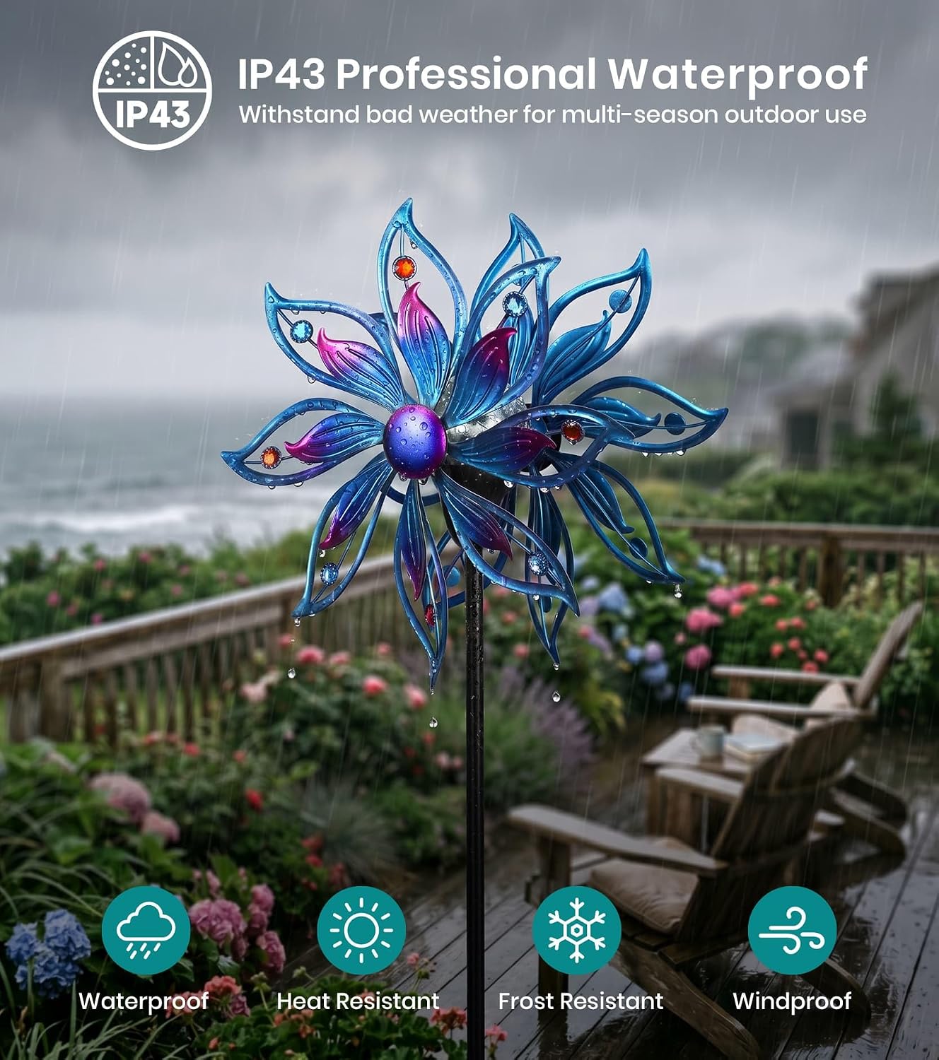 Solar Wind Spinners Outdoor Mandala Kinetic LED Garden Yard Art Decor image 5