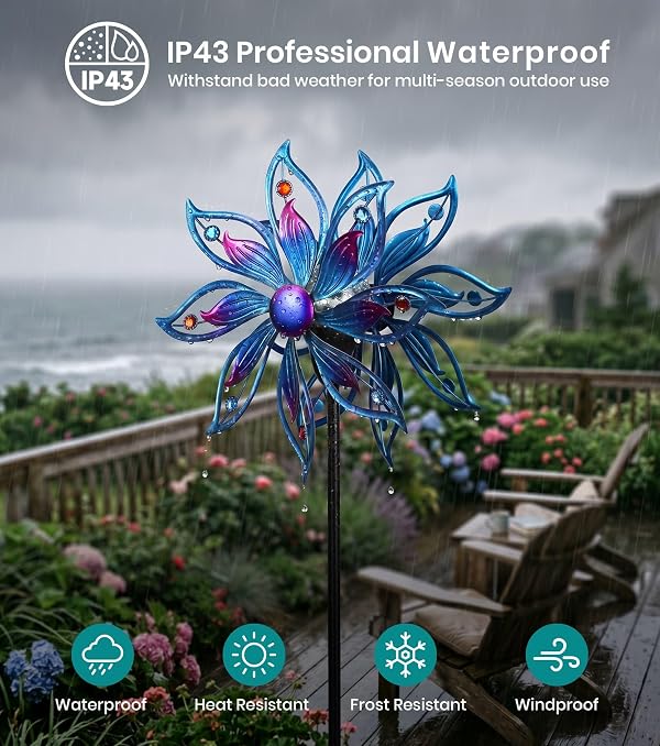 VUFOZ Solar Wind Spinner Outdoor Mandala Kinetic LED Garden Yard Art Decor by VUFOZ - Used condition - Image 5