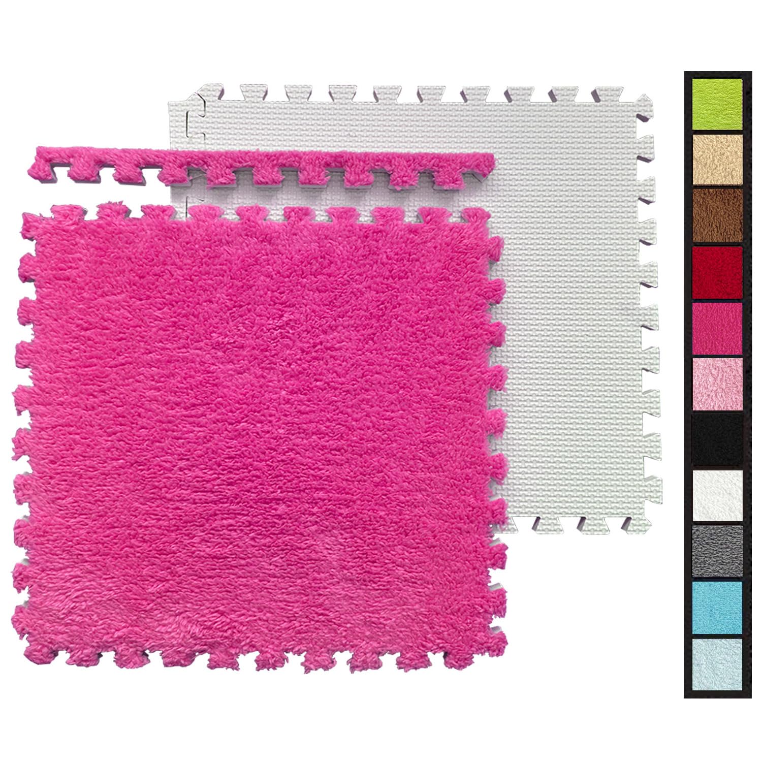 12 Pcs Kids Foam Interlocking Carpet Tiles with Border, Thick Carpet Squares Plush Floor Playmats Baby Crawling Rug - 49" x 37"(Hotpink, 12 Tiles)