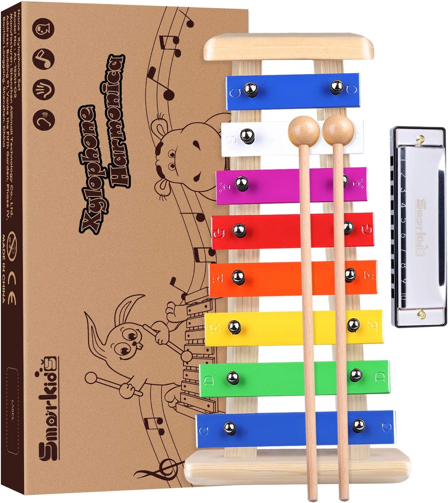 Wooden Xylophone for Kids & Harmonica Set - Professional Kids Musical Instruments Set Percussion Instruments with Mallets Award Winning Preschool Learning Musical Toys Birthday Gifts