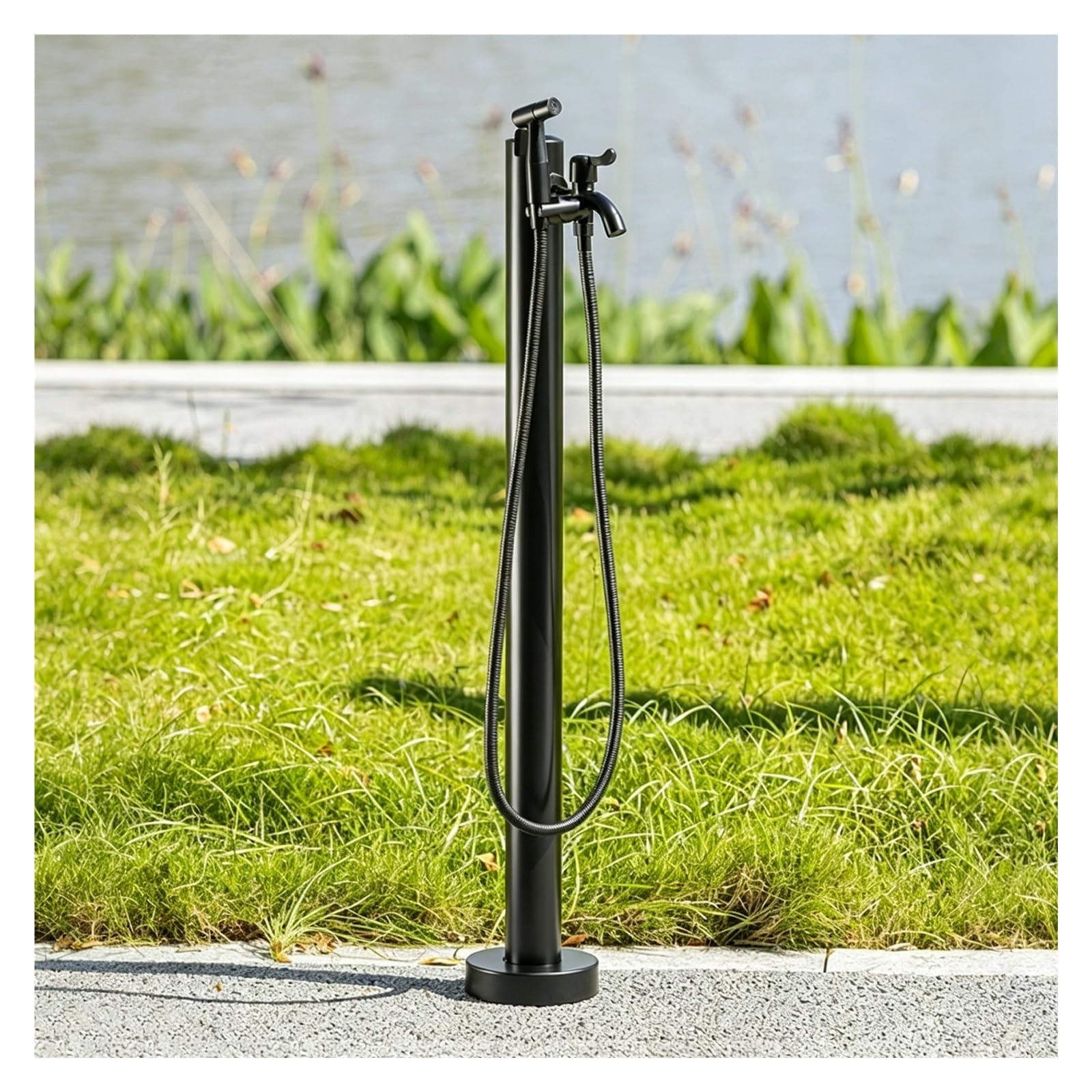 Vyrata Black Freestanding Garden Water Column, Outdoor Double Outlet Faucet, Water Dispenser Hydrant Water Feature Fountain For Irrigation And Washing