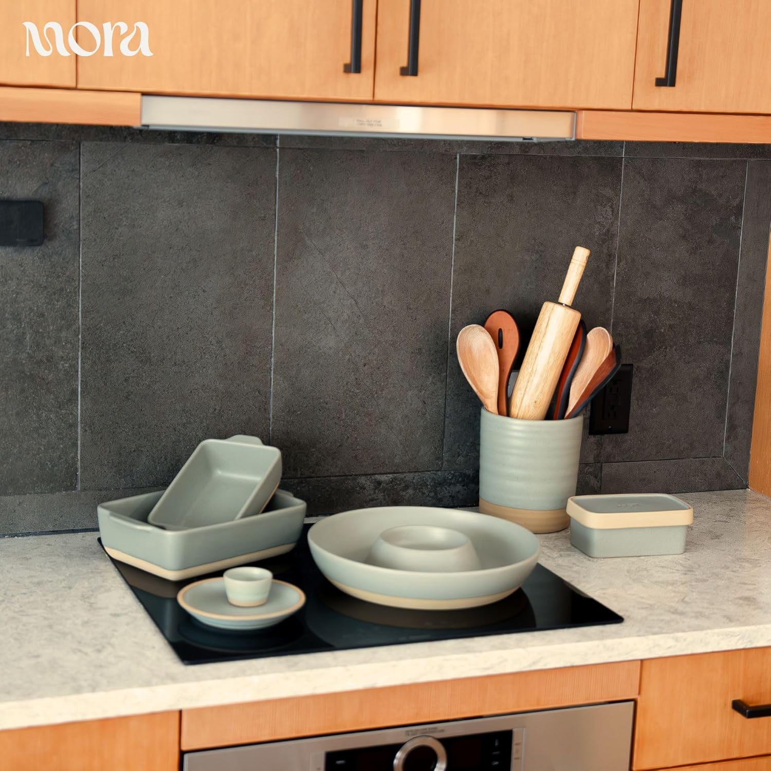 Mora Ceramic Set of 2 Baking Dishes For Casserole, Banana Bread, Brownies, Broiling, Roasting, and Baking. 7x11 in and Loaf Pans - Porcelain Serving Bakeware from Oven to Table. Freezer Safe - Peppercorn