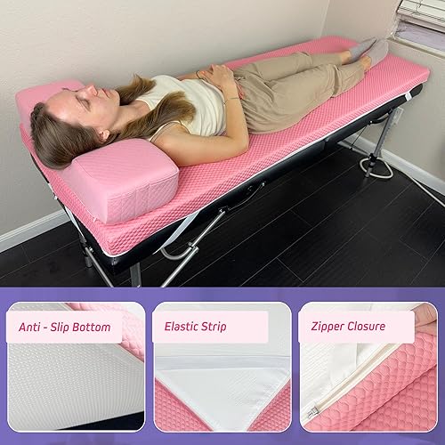 Miniatura 6 de | Colchón de pestañas + almohada (rosa) | Cómodo cubrecolchón - con cuatro correas en las esquinas y parte inferior antideslizante | Almohada de