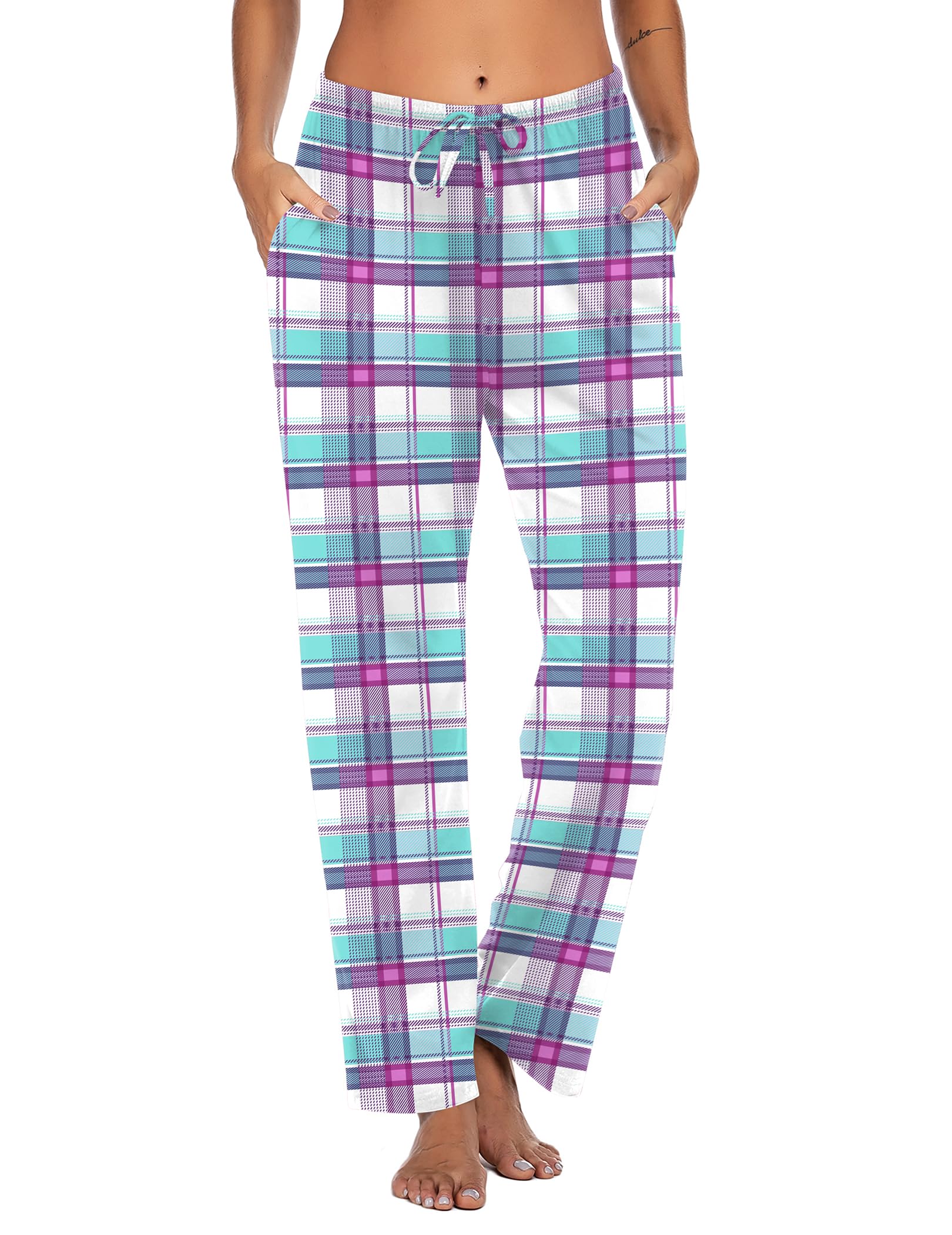 Ekouaer Women Pajama Pants Comfy Pj Bottom with Pockets Stretch Plaid Sleepwear