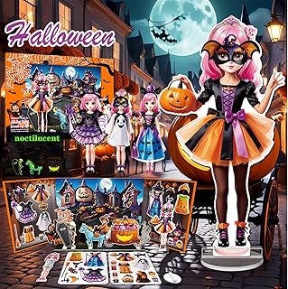 Halloween Magnetic Dress Up Dolls for Kids, Spooky Witch & Pumpkin Fairy Costume Dress Up Set with 3D Haunted House Scene, Travel Activity Toy Gift for Toddler Girls & Boys Ages 3 4 5 6 7