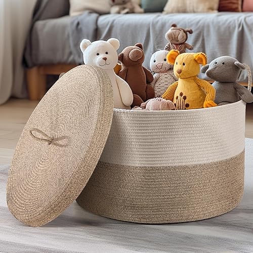 Miniatura 4 de Cesta para manta, 21.7 x 21.7 x 13.8 pulgadas, cesta grande XXL con asa, cesta para manta para sala de estar, cesta de juguetes de peluche, canasta