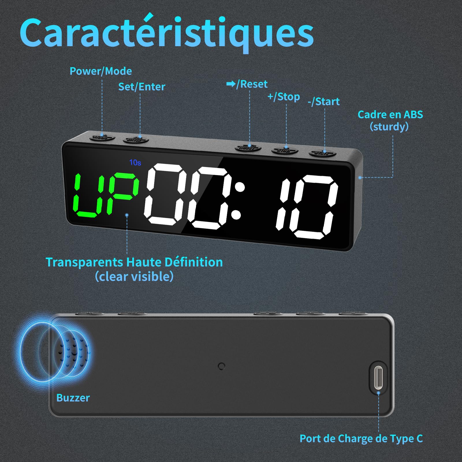 Minuteur Fitness Home Gym Chronomètre Sport YZ Timer 5" LED - Télécommande, Compte à Rebours, Trépied Inclus équipement Home Gym