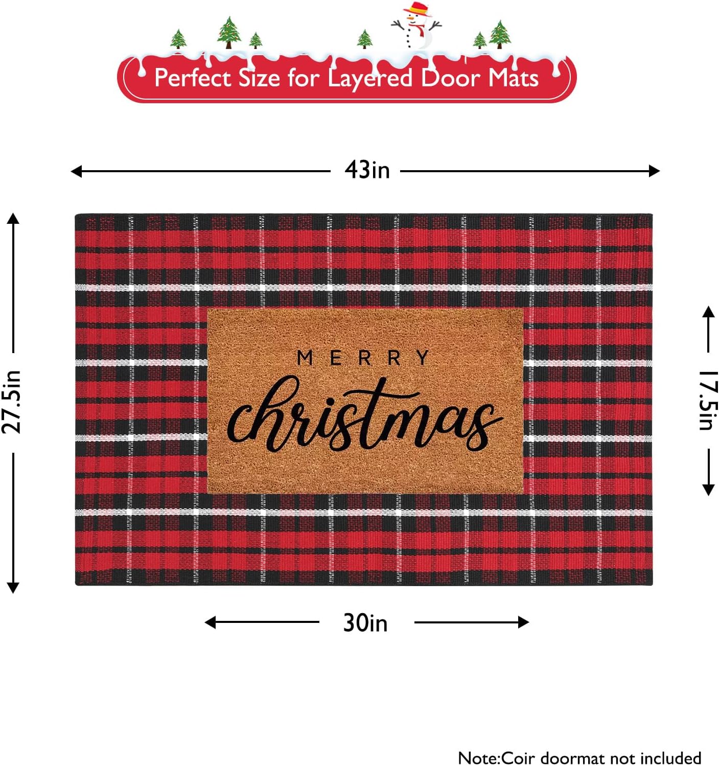 Christmas Door Mat Outdoor 27.5"x43", Red/Black Buffalo Plaid Front Door Rug Cotton Hand-Woven Washable Layered Door Mats,Reversible Checkered Throw Rugs for Porch Outside
