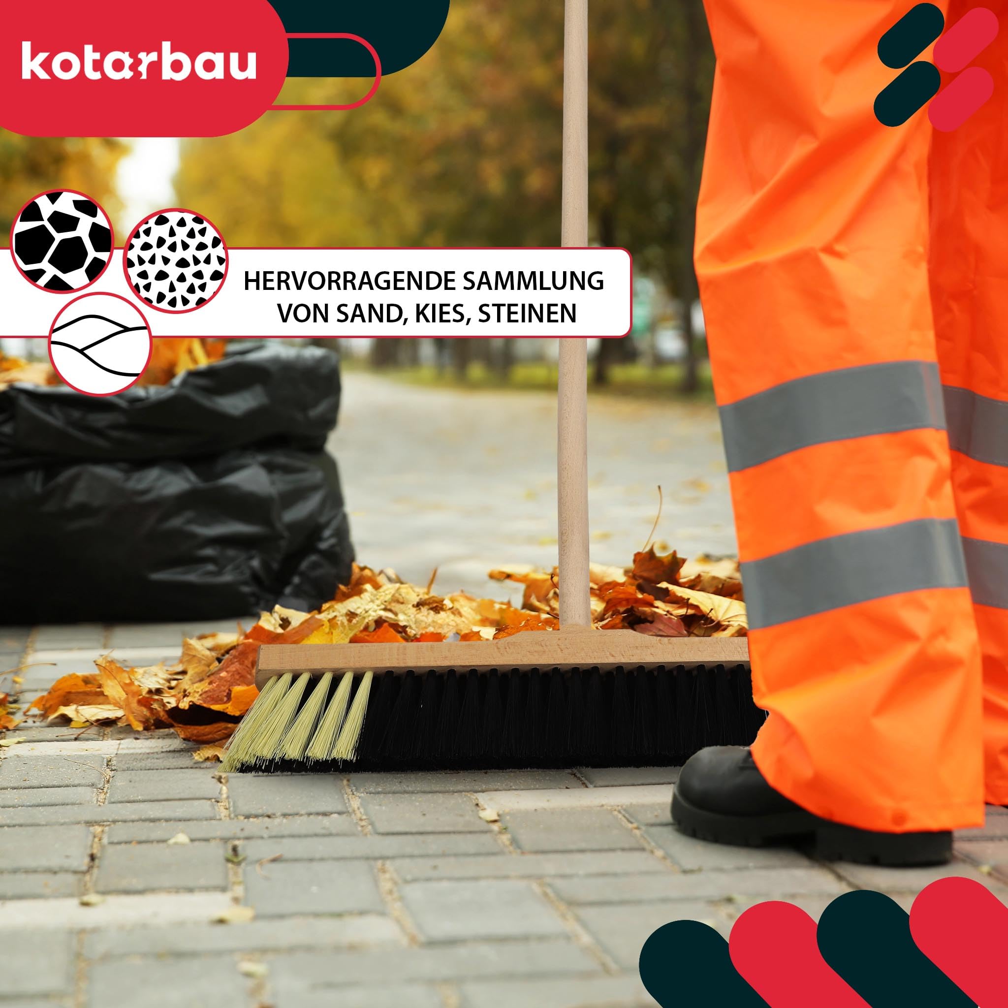 KOTARBAU® Zamiatacz Nylonowy Podłogowy - 40 CM - Szczotka do Kostki - Miotła Drewniana do Liści