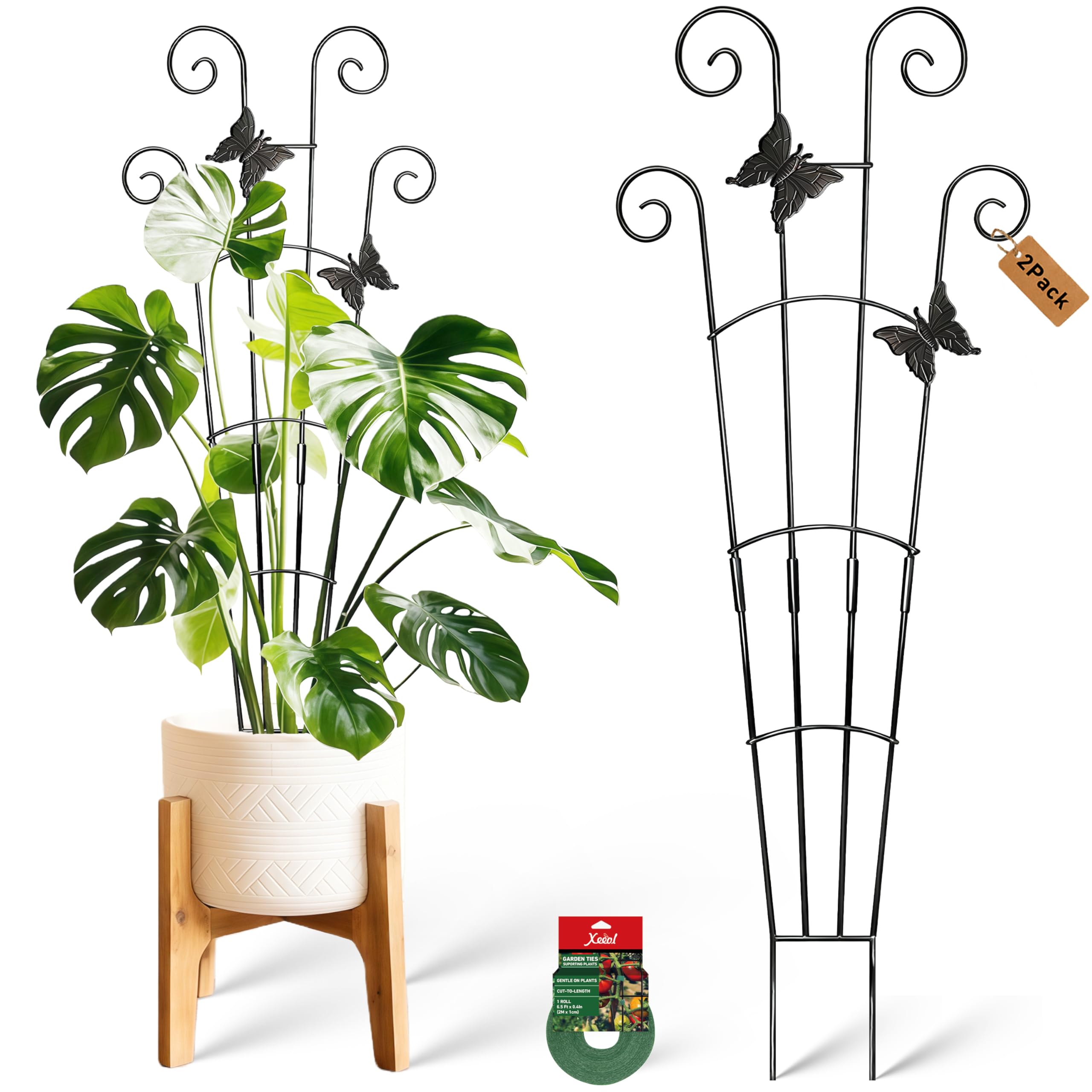 30in Plant Trellis for Potted Plants Indoor, Butterfly Adorned
