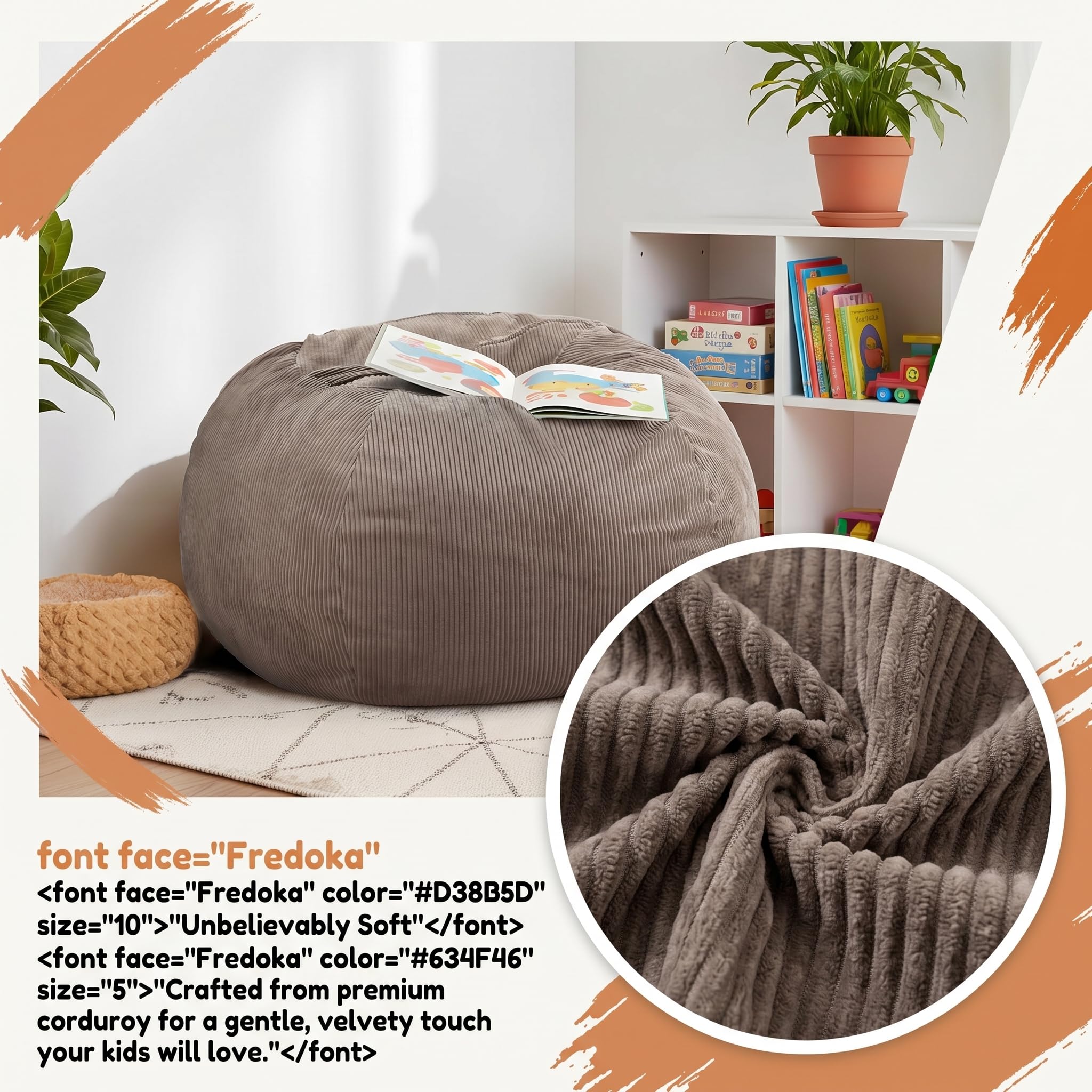 GAGAKU Pouf di peluche, copertura da 200 l, XXL, per la cameretta dei bambini, con chiusura lampo, per organizzare (gattini) (marrone)