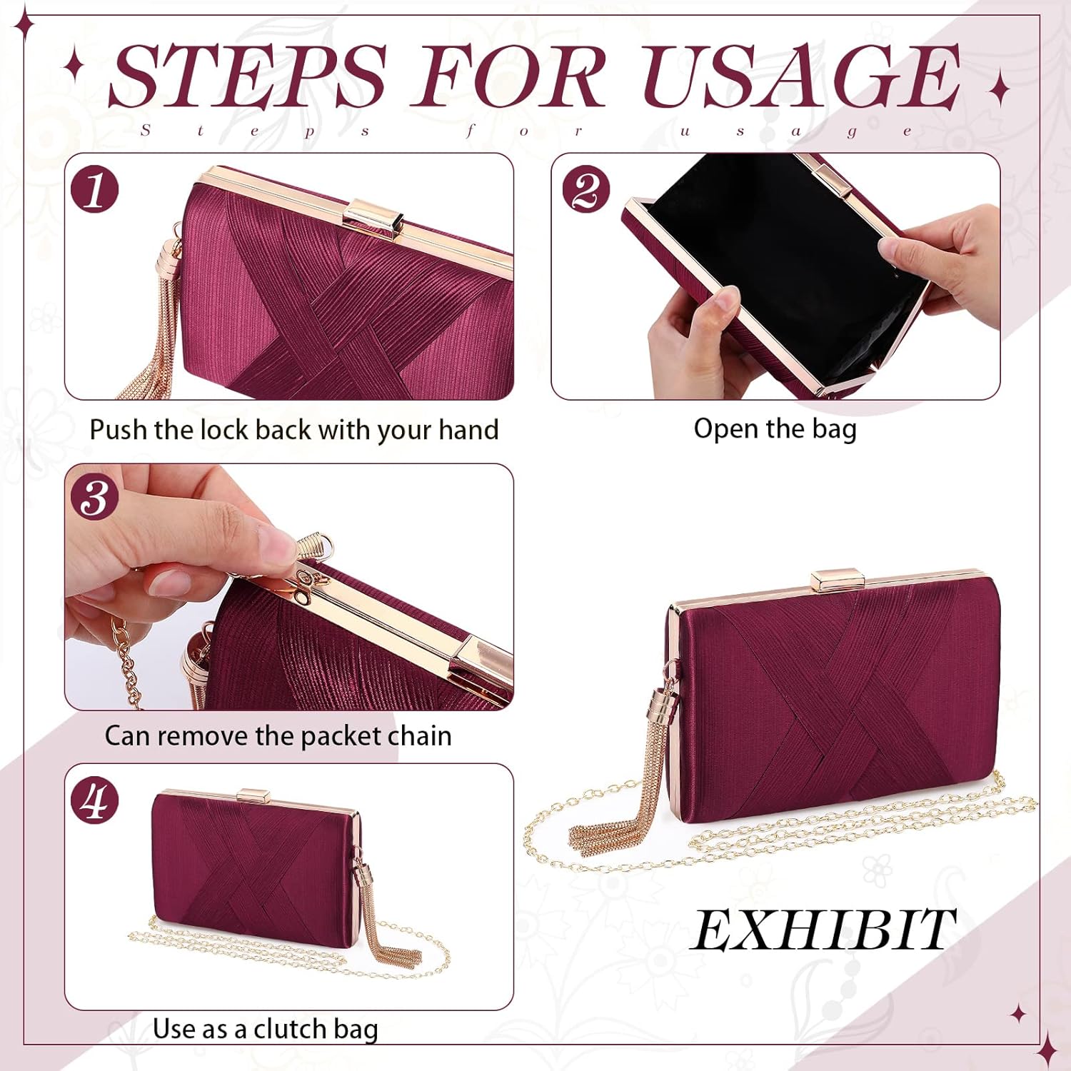 Jadive 3 Pcs Clutch Purses for Women Handbag Evening Purses Bag for Wedding Vintage Banquet Handbag Earrings Necklace Set