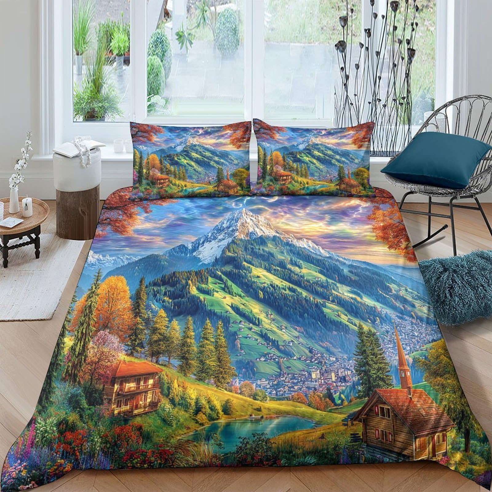 Housse de couette microfibre ultra douce Alpes suisses 3 pièces