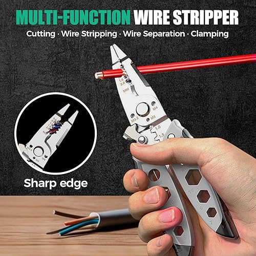 Miniatura 2 de Pelacables multiusos de 7 pulgadas, herramienta para pelar cables eléctricos multiusos de alta resistencia, pelacables 4 en 1 y herramienta de