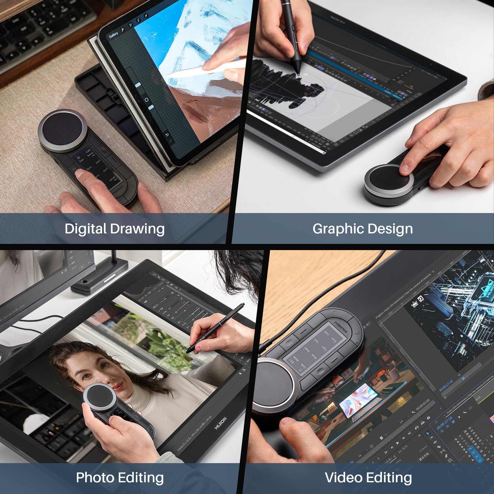 HUION Keydial Mini K40 Express Keys Remote Keyboard - Bluetooth 5.0, 10 anpassbare Tasten, Dual Dial Controller, OLED Display für Stift-Display, Zeichentablett, PC, Smartphone, Laptop, Mac