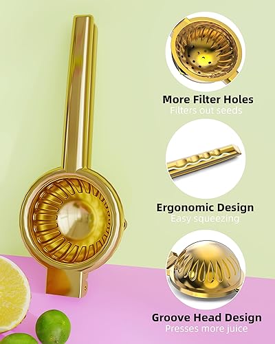 Miniatura 5 de Exprimidor de limón de acero inoxidable  Cuenco exprimidor de metal sólido resistente  Exprimidor manual grande de cítricos y exprimidor de lima