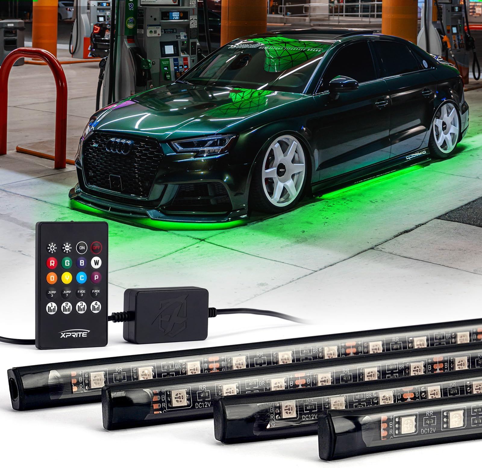 Xprite Car Underglow Neon Accent Strip Lights, 4 Pcs RGB 252 LEDs Underglow Kit with Sound Active Function Music Mode & Wireless Remote, Exterior Car Lights Underbody Lighting for Truck SUV Van