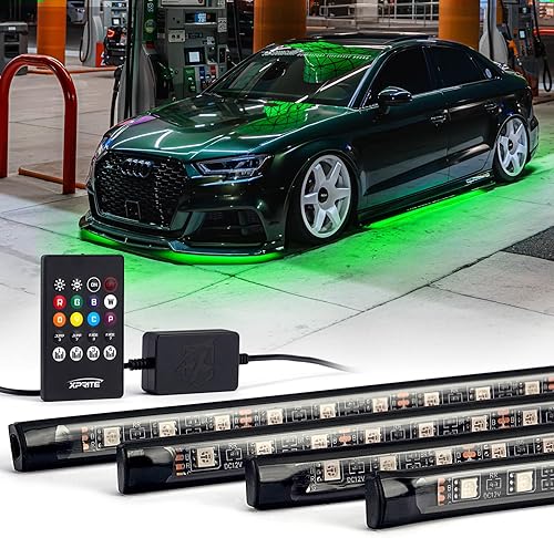 Xprite Tira de luces de neón para subsuelo de coche, 4 piezas RGB 252 LED, kit de subsuelo con función activa de sonido,