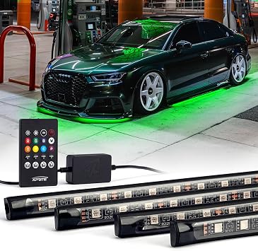 Xprite Car Underglow Neon Accent Strip Lights, 4Pcs RGB 252 LEDs Underglow Kit with Sound Active Function Music Mode & Wireless Remote, Exterior Car Lights Underbody Lighting for Car Van SUV Truck