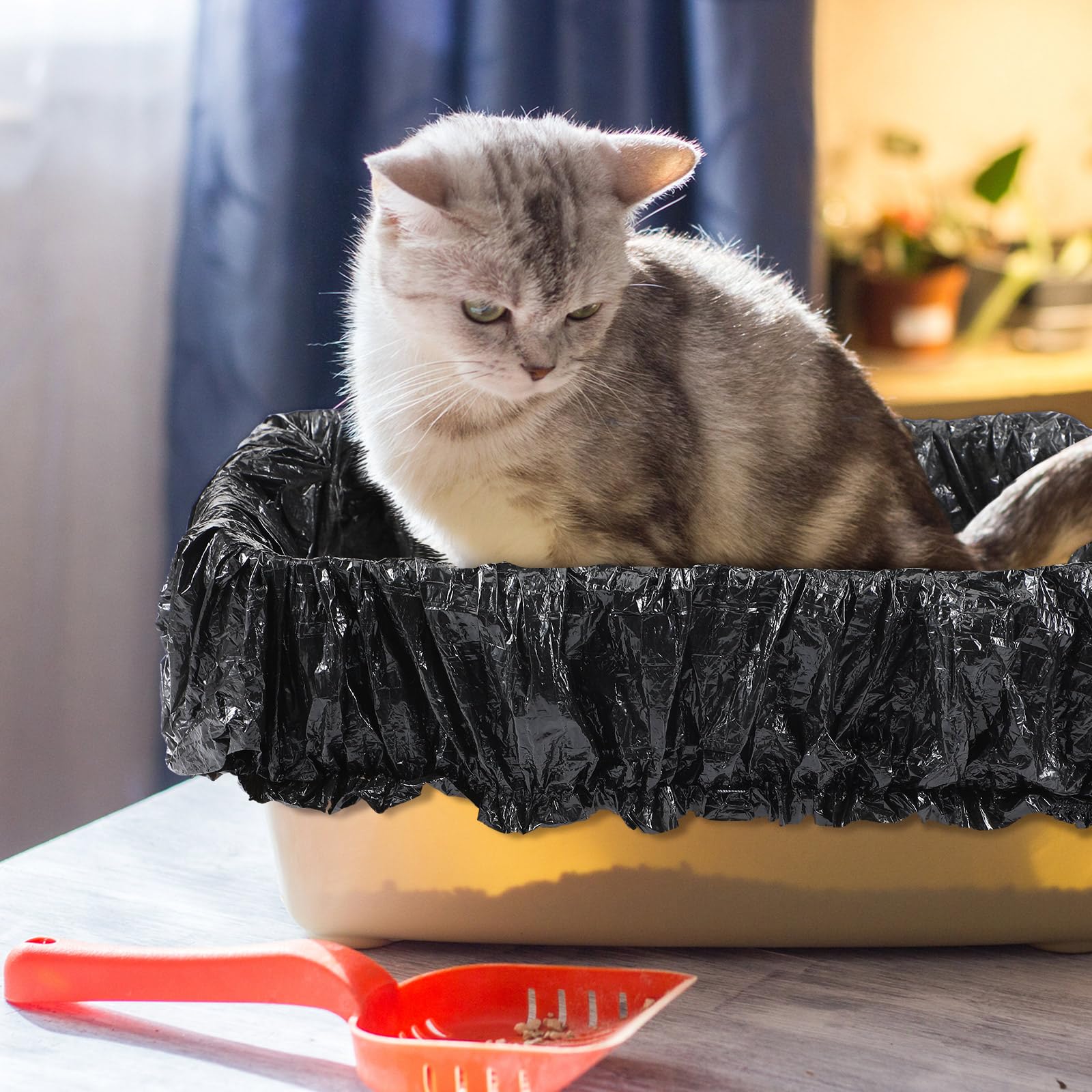 Honoson Müllbeutel mit elastischem Band, kompatibel mit Popur X5, selbstreinigende Katzentoilette, Müllbeutel für Katze, Kätzchen, Schwarz, 100 Stück
