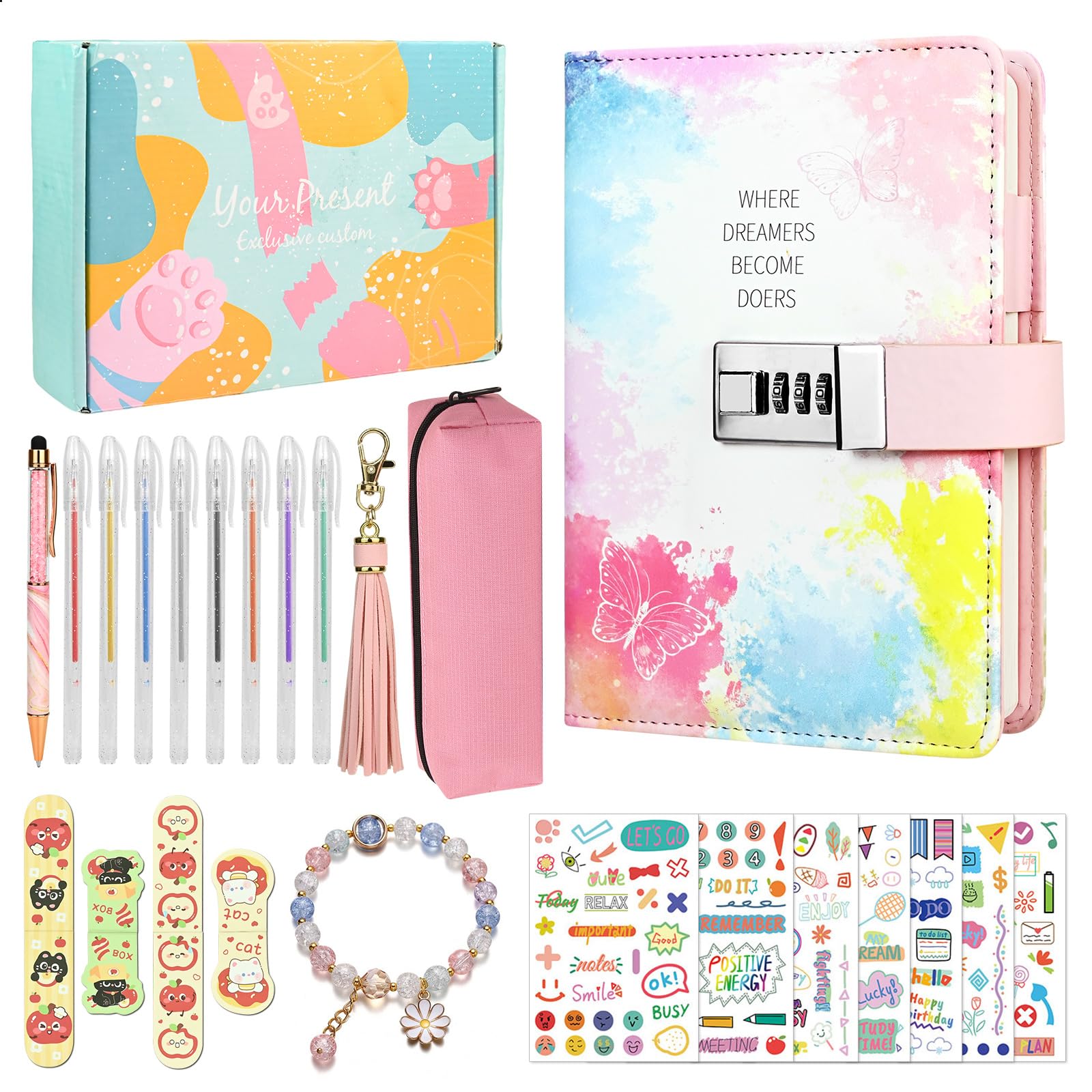 twirush Secret Diary with Lock for Girls, B6 PU Leather Kids Journal with Lock, 256 Pages Lockable Notebook Kids Diary