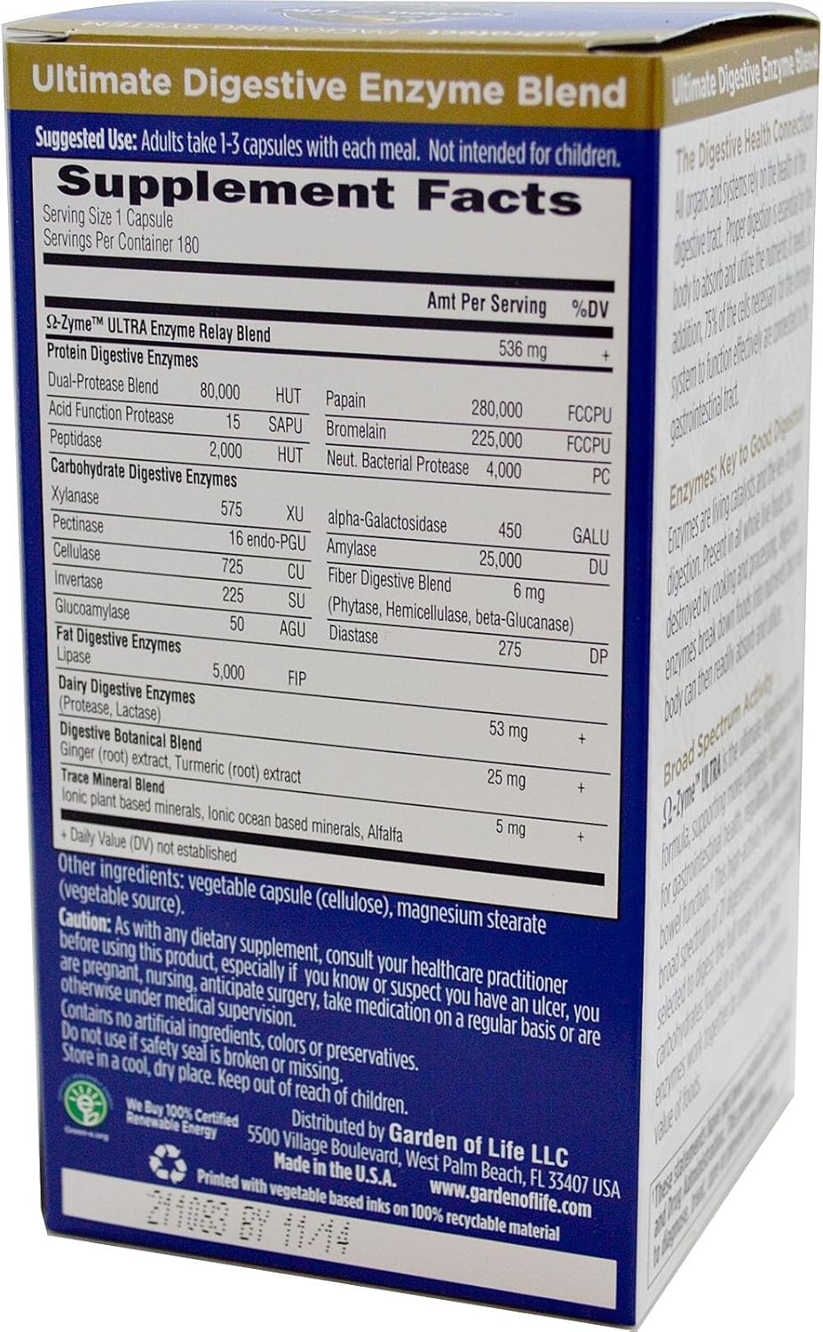 Garden of Life, O-Zyme, Ultra, Ultimate Digestive Enzyme Blend, 180 UltraZorbe Veggie Caps