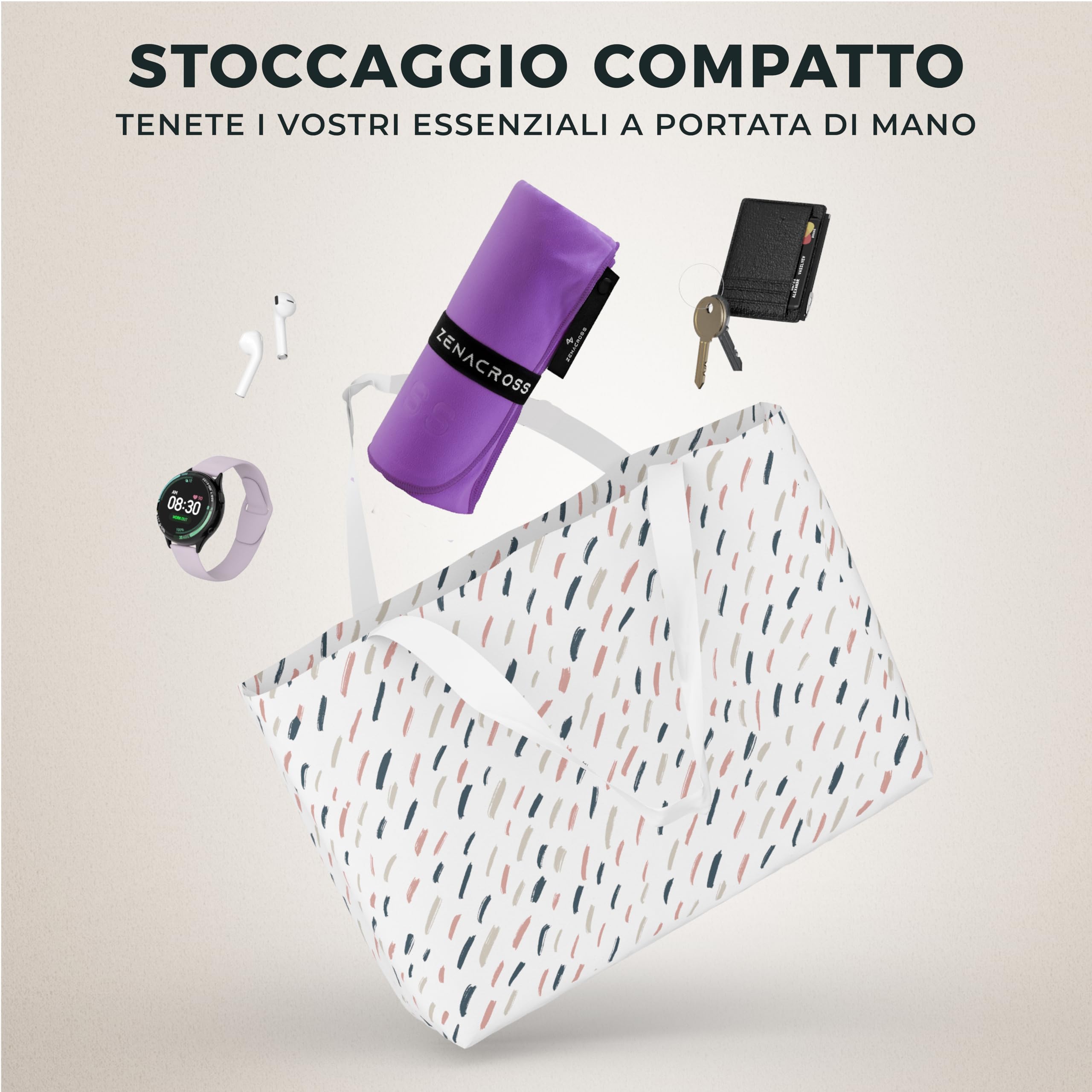 Zenacross Asciugamano Palestra 70x140cm con Borsa per il Trasporto - Asciugamano Microfibra a Rapida Asciugatura e Versatile - Telo Palestra Taglie L - Viola