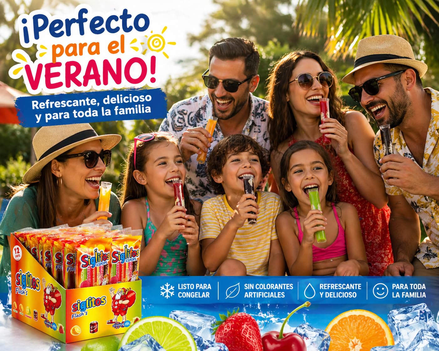 Siglitos Flash’s Ice Pops – Pack 12 Bolsas (144 Unidades) | Sabores Surtidos Frutales y Cola | Helados Tipo Flash Refrescantes para Fiestas, Verano y Negocio